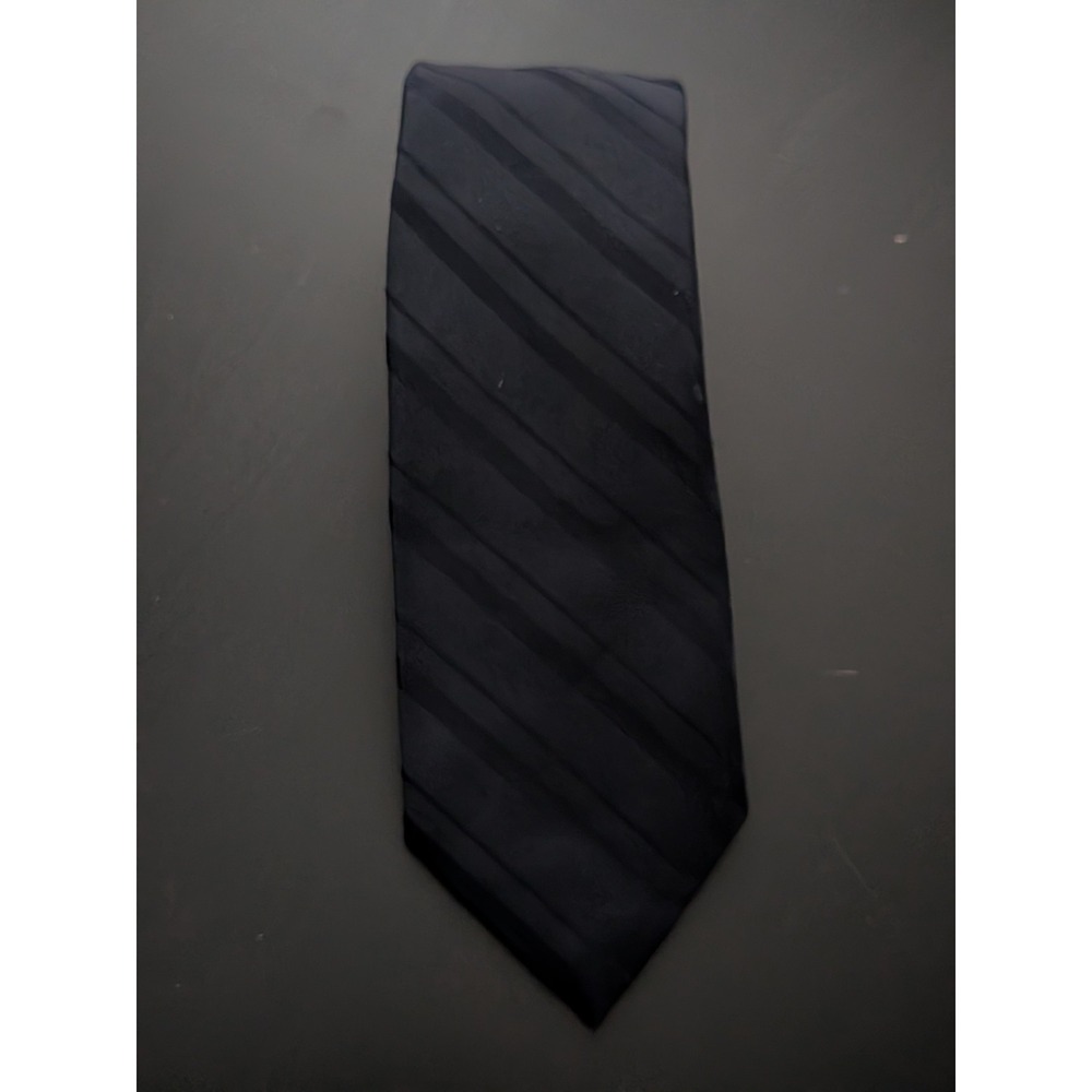 Vintage Jordache‎ Tie Necktie Black On Black Striped Skinny Tie 57"